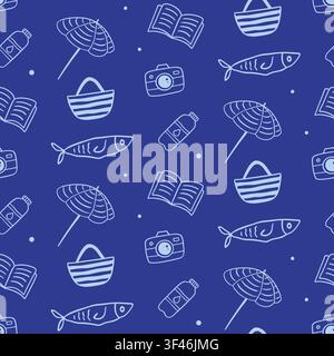 Blue summer vector seamless pattern beach boho Stock Vector