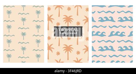 Tropical vector tag set, Palm tree, wave patterns Stock Vector