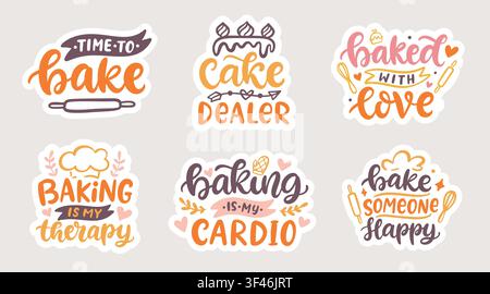 Baking vector sticker set with retro lettering Stock Vector