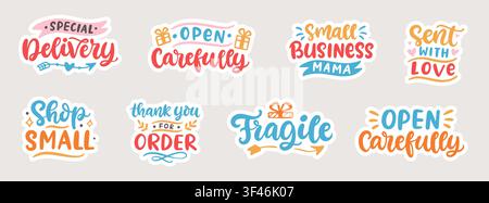 Small business sticker set lettering for packaging Stock Vector