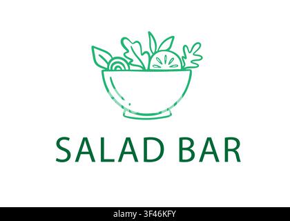 Salad bar outline logo with fresh vegetable bowl Stock Vector