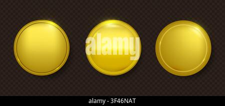 Luxurious gold medal with polished metal surface and elegant round frame, perfect for awards, certificates, and premium badge designs with shimmering Stock Vector