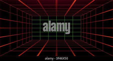 Wireframe perspective grid. Space neon infinity mesh, abstract retro background. Vector illustration. Stock Vector