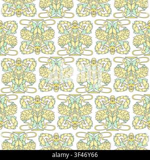Art nouveau style hand drawn line art acanthus leaves monochrome seamless pattern Stock Vector