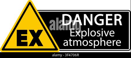 Danger explosive atmosphere. Yellow triangle warning sign with symbol and text by side. Stock Vector