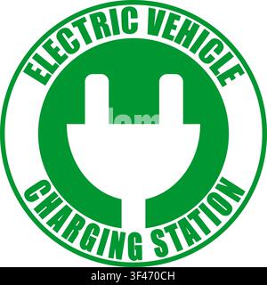 Electric vehicle charging station. Round sign with the symbol of plug. Circular text. Stock Vector
