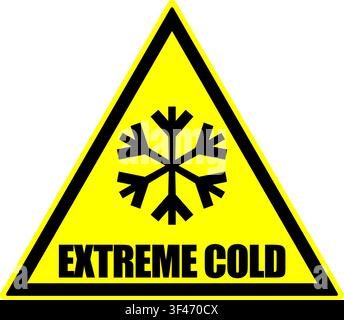 Extreme cold, yellow warning triangle sign on white background. Stock Vector