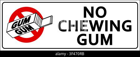 No chewing gum. Ban sign with silhouette of chewing gum package and text. Horizontal shape, sticker. Stock Vector
