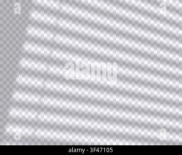 Realistic blinds long shadow overlay effect of window isolated on transparent background. Abstract silhouette soft blurry shadow of blinds on wall. Ve Stock Vector