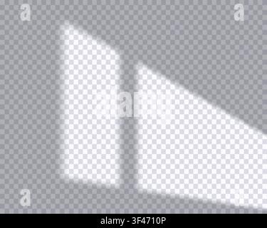 Realistic long shadow overlay effect of window frame isolated on transparent background. Abstract silhouette soft blurry shadow diagonal frame on wall Stock Vector