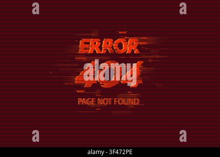 404 error page not found on red background, glitch effect Stock Photo