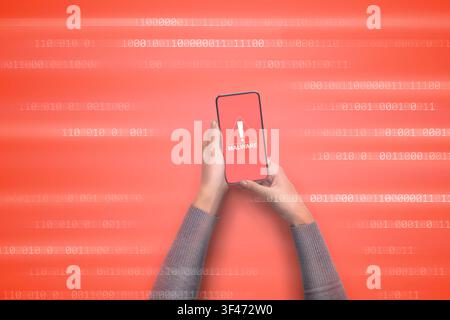 Malware notification. Warning virus alert alarm on screen Stock Photo