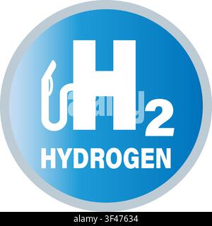 Hydrogen filling gas station for vehicles. Round blue symbol, information sign. Stock Vector