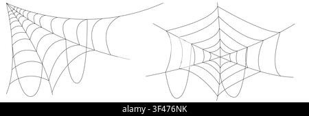 Minimal cobweb and spiderweb frames with curved line details in different styles. Clean decorative corners create a spooky halloween atmosphere for Stock Vector