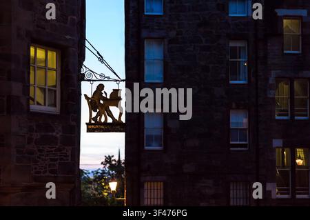 Great Britain, Scotland, Edinburgh, Royal Mile, the sign board of the Writer museum. Stock Photo