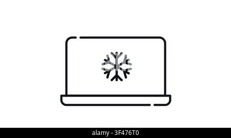 Laptop with cooling symbol on screen vector icon. Black line art style on white background. Laptop cooling system, hardware maintenance, and smart HVA Stock Vector