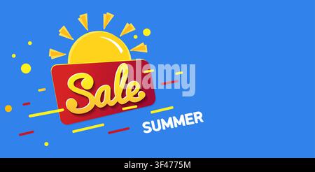 top view of waves background. Poster Summer sale. sun background. lettering Summer. special offer with sun sign. Vector illustration. Blue Stock Vector