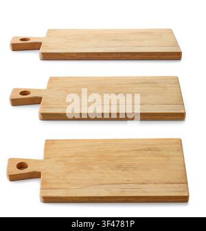 set of wooden cutting boards isolated on white background Stock Photo
