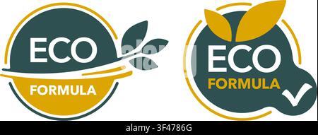 Eco formula stamp - eco-friendly badge in two-color rounded decoration - for natural food and cosmetics products - isolated vector logo Stock Vector