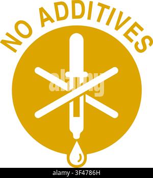 No preservatives, additives or dye free yellow pictogram - organic food sticker with eyedropper - vector packaging label in flat decoration Stock Vector