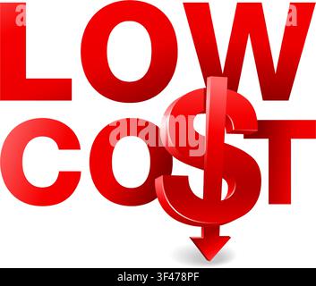 Low cost, special offer slogan with red letters and combination of 3D dollar sign and arrow down Stock Vector