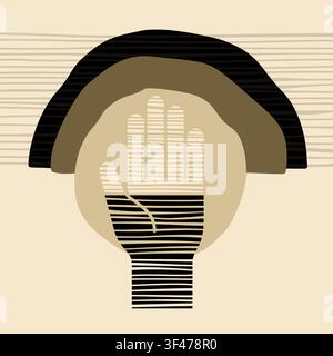 Hand in abstract art style with modern simple shapes and wavy lines. Vector illustration Stock Vector