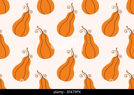 Pumpkin background with decorative orange pumpkin and curly tendrils. Vector illustration for autumn decor, Halloween, harvest Stock Vector