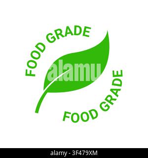 Food Grade certification badge green leaf symbol, certified packaging safety label, hygienic material compliance, reusable icon Stock Vector