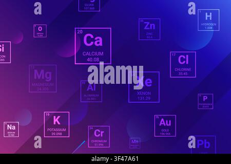 Chemistry periodic table background calcium chemical element symbols neon education research modern design template Stock Vector