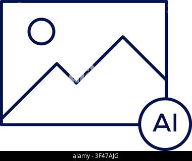 Ai image generator icon with picture frame and mountains. Vector illustration, flat design Stock Vector