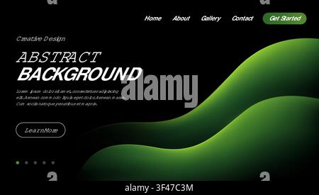 Dynamic Wavy Shapes Abstract Background Template. Website Landing Page with Home, About, Gallery, and Contact Text Buttons. Vector Illustration Stock Vector