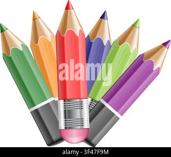 Back to School Concept - Colored Pencils isolated on white background. Easy to change color. Stock Vector