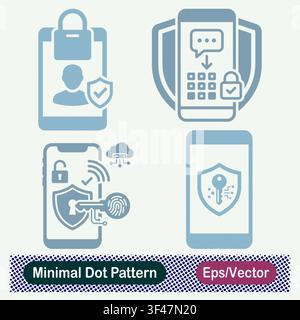 Minimal Dot Pattern Secure User Profile Smartphone, Mobile Two Factor Authentication Shield, Biometric Key Unlock Smartphone, and Mobile Digital Encry Stock Vector