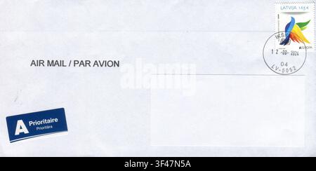 Old envelope which was dispatched from Latvia to Gomel, Belarus, September 12, 2024. Stock Photo