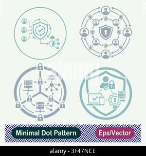 Minimal Dot Pattern Multi User Access Shield, Concentric User Network Security, Distributed Server Lock Ring, and Enterprise Protection Shield Vector Stock Vector