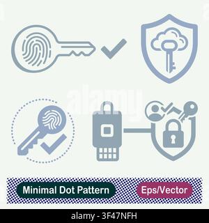 Minimal Dot Pattern Candle, Peace Dove, Memorial Flower Lily, Praying Hands, Halo Sunburst, and Remembrance Ribbon Vector Icons Set Stock Vector