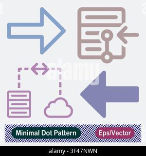 Minimal Dot Pattern Right Arrow, Server Data Point Selection, Hybrid Cloud Server Connection, and Left Arrow Vector Icons Set Stock Vector