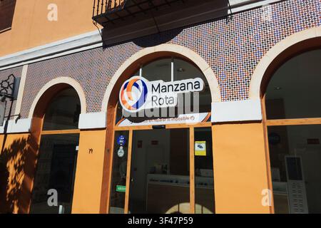 Manzana Rota store facade and logo at Plaza Mayor shopping mall in Malaga, Andalusia, Spain. Stock Photo