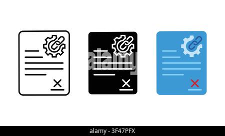 Broken link document icon set outline silhouette and color vector isolated on white background Stock Vector