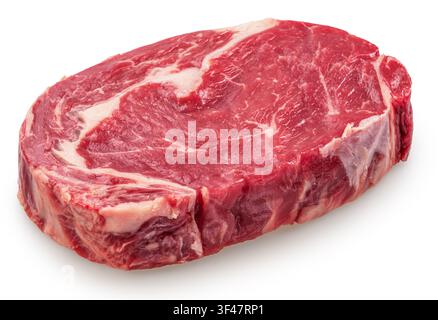 Raw beef ribeye steak meat isolated on a white background. Clipping Path. Stock Photo