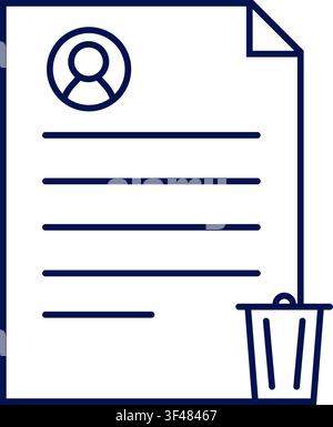 Right to be forgotten icon with profile document and trash bin. Vector illustration, flat design Stock Vector