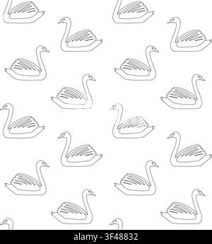 Vector seamless pattern of flat outline swan Stock Vector