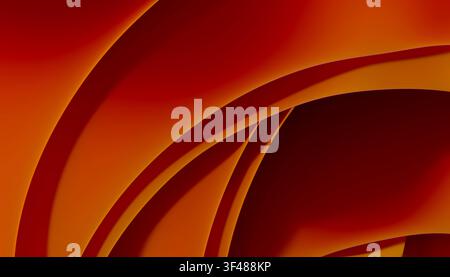 Vibrant abstract background with flowing red and orange curved ribbons and smooth gradients, creating a dynamic modern wallpaper with warm tones. Stock Photo