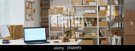 Header of E Commerce Fulfillment Workspace Displaying Inventory and Shipping Stock Photo