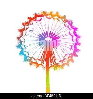 Dandelion colored. Hand drawn. Not AI, vector illustration. Stock Vector