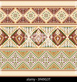 seamless ethnic pattern geometric tribal motifs horizontal borders diamond shapes, triangles typical traditional textile patterns various cultures Sou Stock Vector
