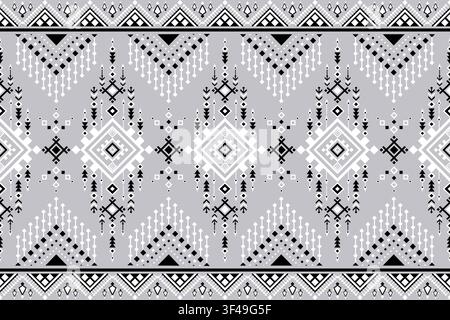 seamless vector pattern geometric ethnic tribal motifs monochrome grayscale black white gray design variety shapes including diamonds triangles chevro Stock Vector