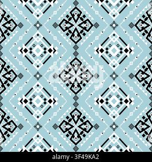 Geometric Ethnic seamless pattern, Native American tribal fabric, tile, carpet, vector, illustration design, oriental traditional, black white blue ba Stock Vector
