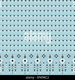 Geometric Ethnic seamless pattern, Native American tribal fabric, tile, carpet, vector, illustration design, oriental traditional, black white blue ba Stock Vector
