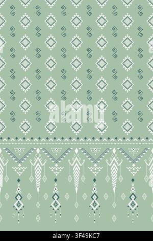 Geometric Ethnic seamless pattern, tribal fabric, tile, Thai silk, vector, illustration design, oriental traditional, black white green background, wa Stock Vector